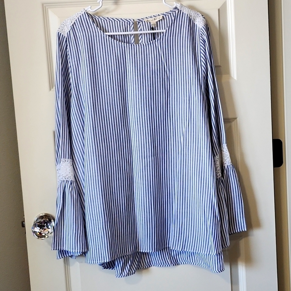 Blue and White Striped Blouse